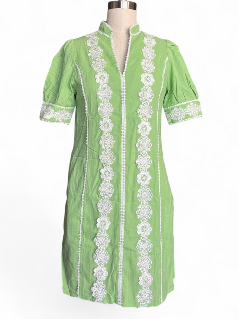 Green Lace Trim Cotton Shift Dress NWT